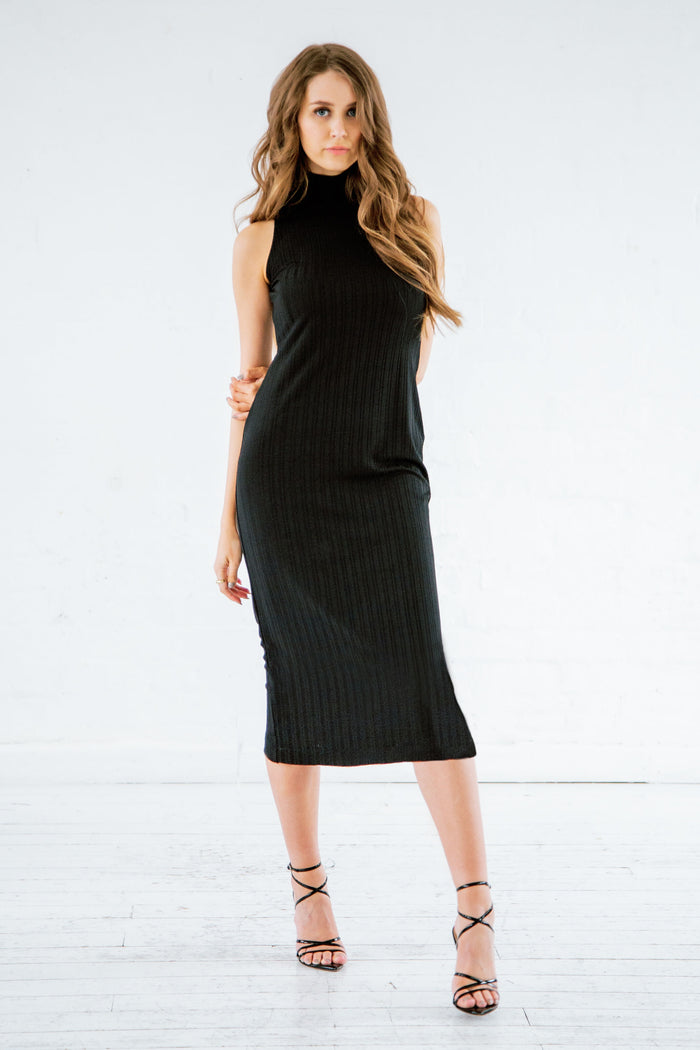 Black recycled high neck midi dress