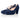 Clare wide fit navy suede platform court shoes, pair side view showing 1cm integrated platform