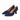 A pair of wide fit navy blue suede pointed-toe pumps with a mid-height kitten heel, displayed on a clean white background.