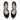 Elkie wide fit black suede platform sandal, close-up of upper strap detail