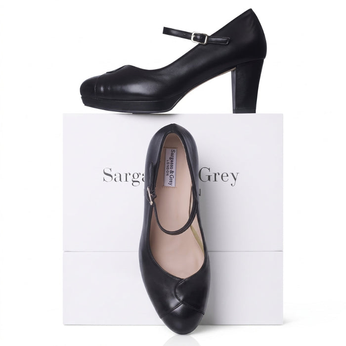 Poppy Wide Fit Platform Heels - Black Leather