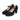Poppy wide fit black leather Mary Jane platform heels, pair front view
