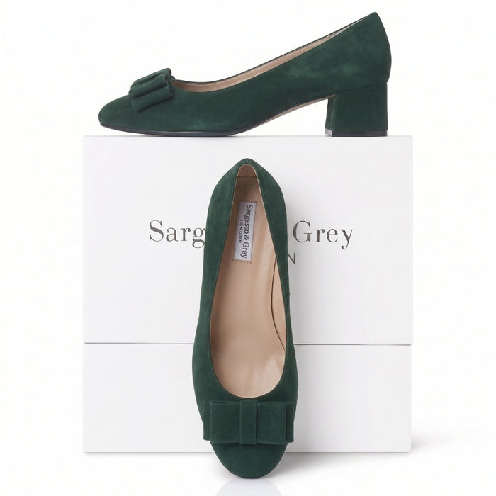 Suzie Extra-Wide Fit Heels - Green Suede