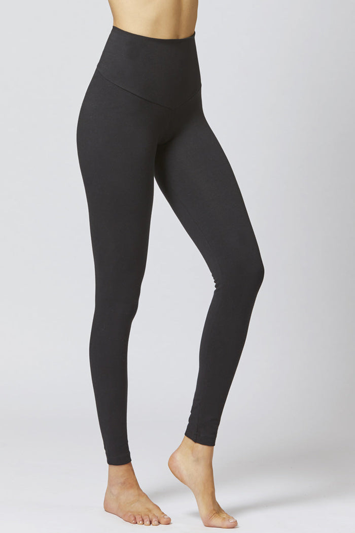 Extra strong compression Egyptian cotton leggings black tummy control front view - TLC Sport