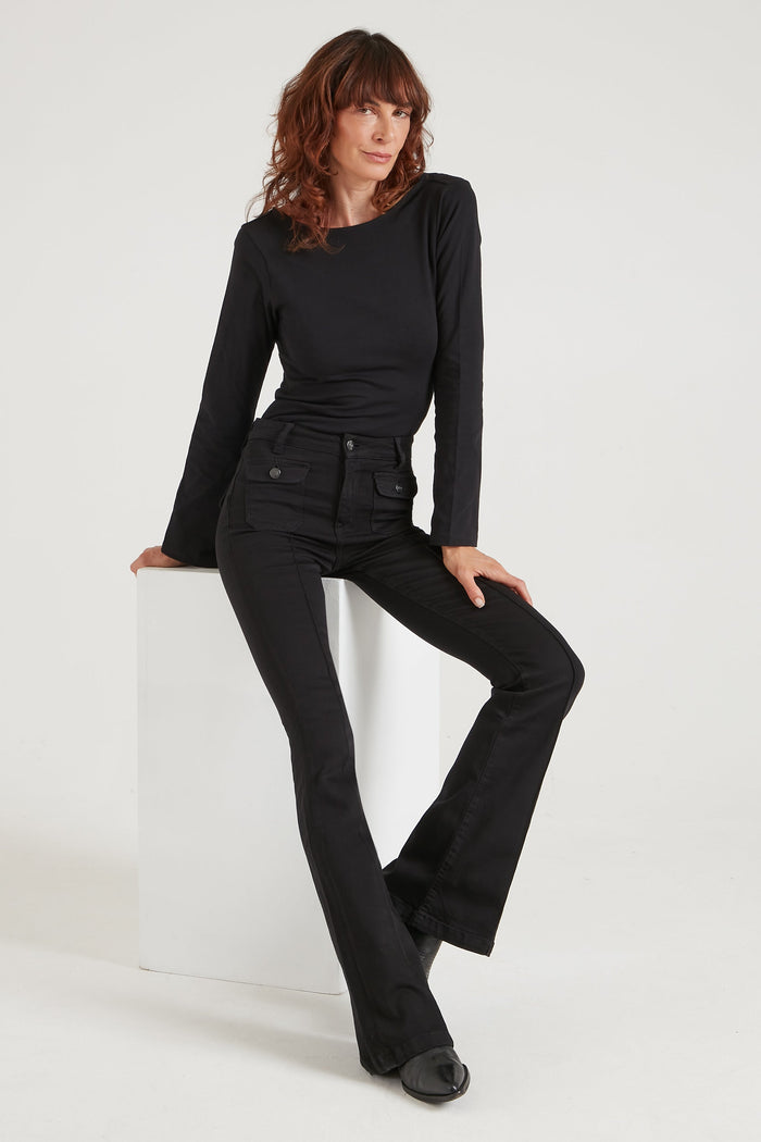 Hope The High Top Patch Pocket Bootcut | Blackest [Black Denim]