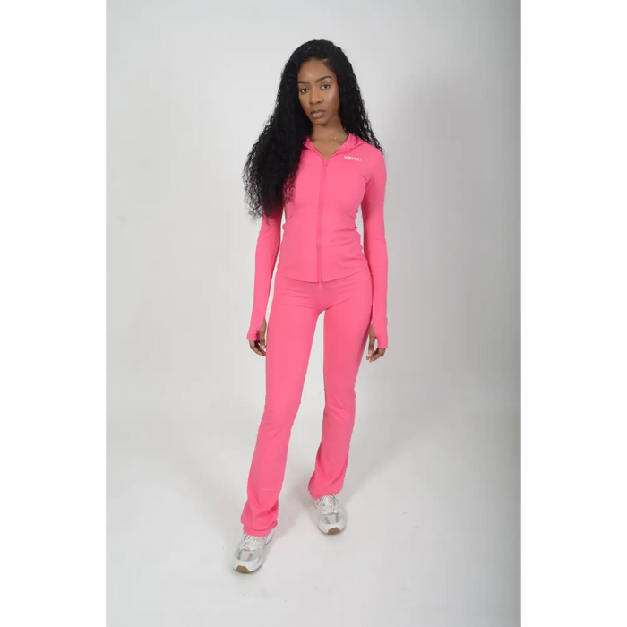 Pitaya Pink Hooded Zip Jacket & Flared Leg Trousers Set