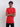 A tall skinny guy in the studio with his arms folded and wearing a red small tall slim t-shirt.