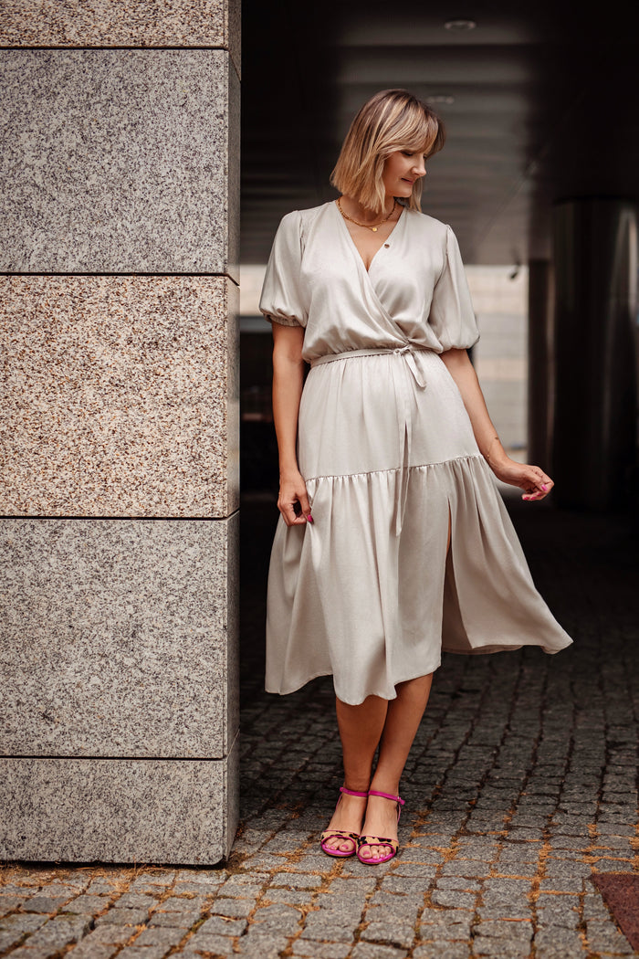 Midi Dress Sofia Beige - MADE TO ORDER