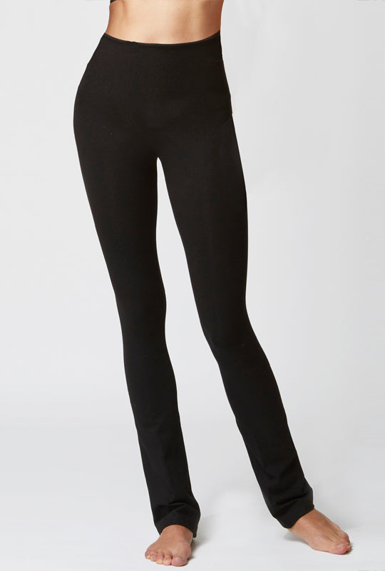 Extra strong compression slim fit bootcut leggings black high waist tummy control front view - TLC Sport